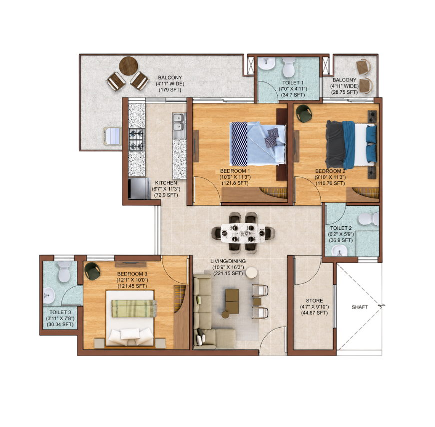 Finton Homes 3 BHK apartment floor plan