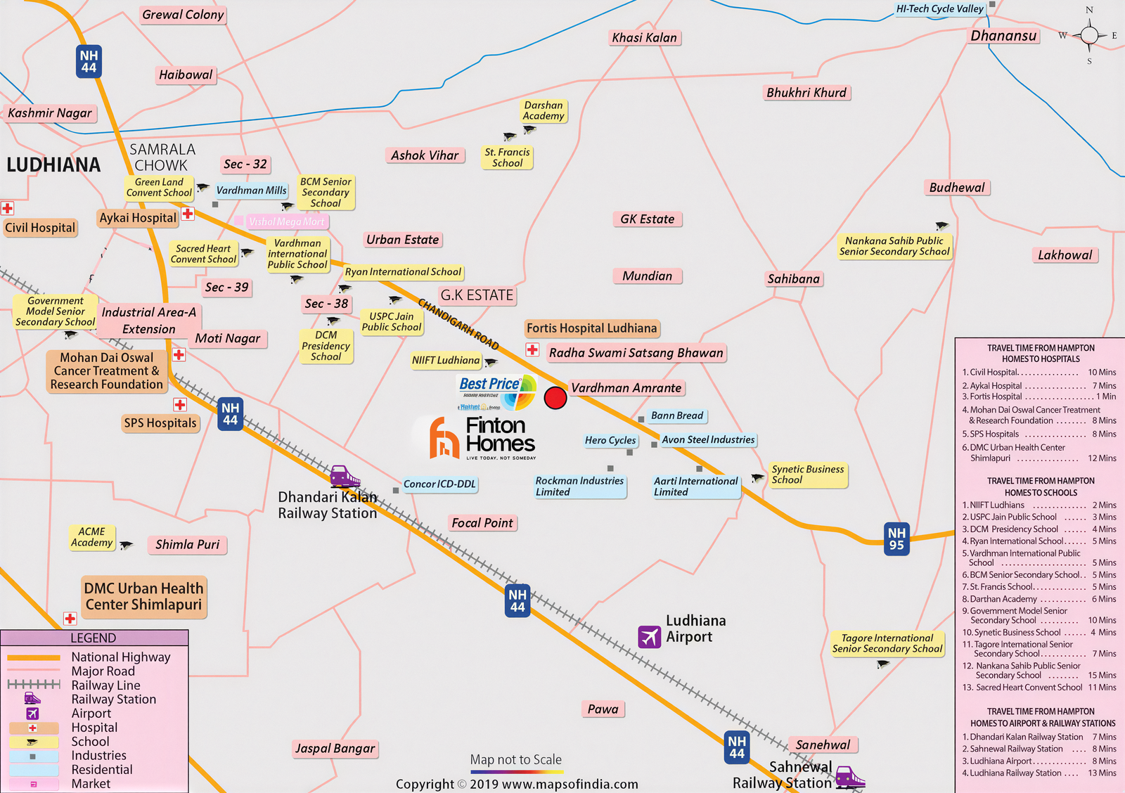 Location map for Finton Homes on NH-95, Chandigarh Road, Ludhiana